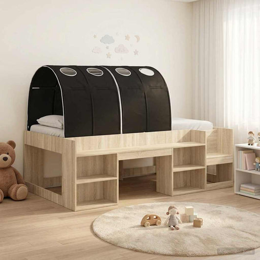 vidaXL Bed Frame with Tunnel with Shelf 3 pcs Sonoma Oak and Black