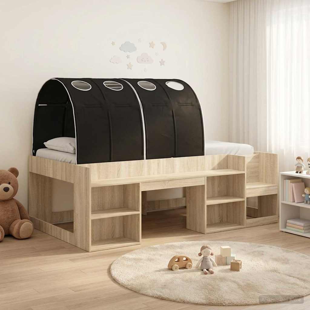 vidaXL Bed Frame with Tunnel with Shelf 3 pcs Sonoma Oak and Black