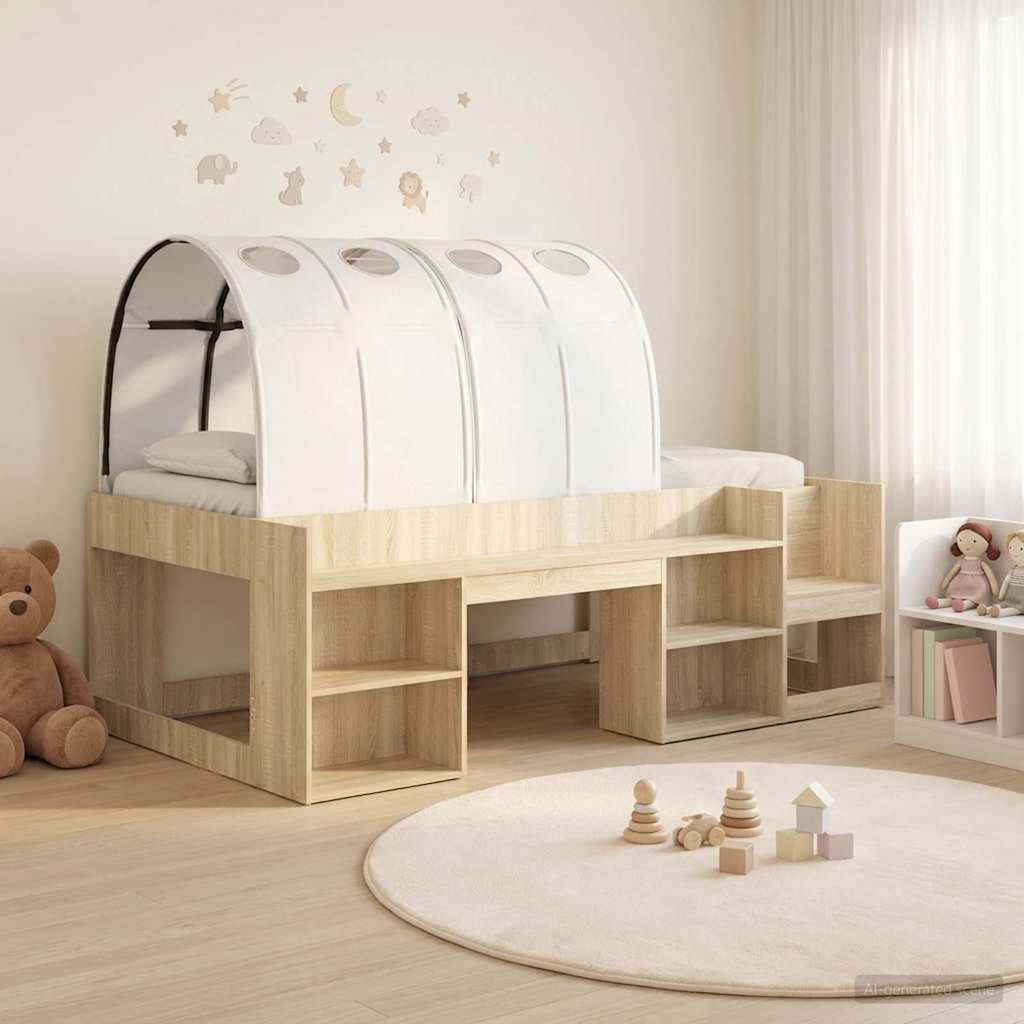 vidaXL Bed Frame with Tunnel with Shelf 3 pcs Sonoma Oak and White