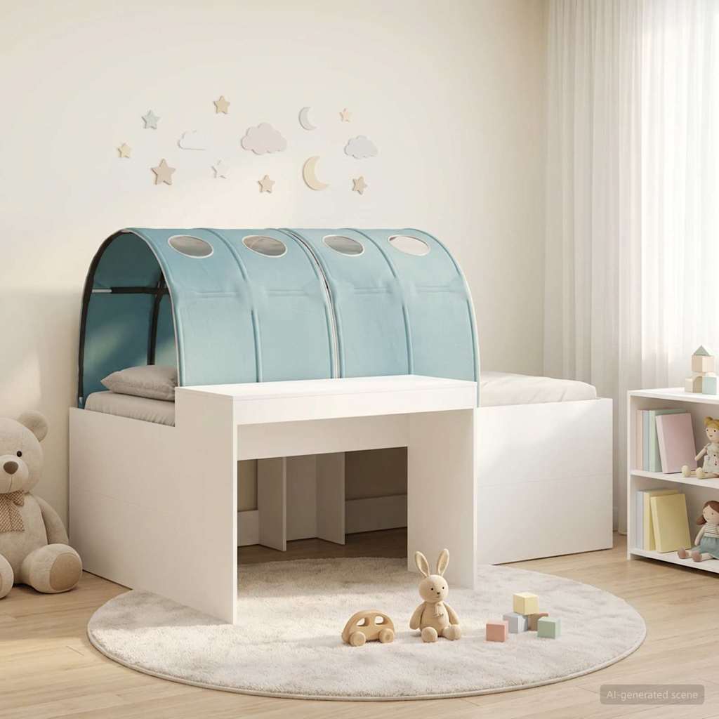 vidaXL Bed Frame with Tunnel with Shelf 3 pcs White and Light Blue