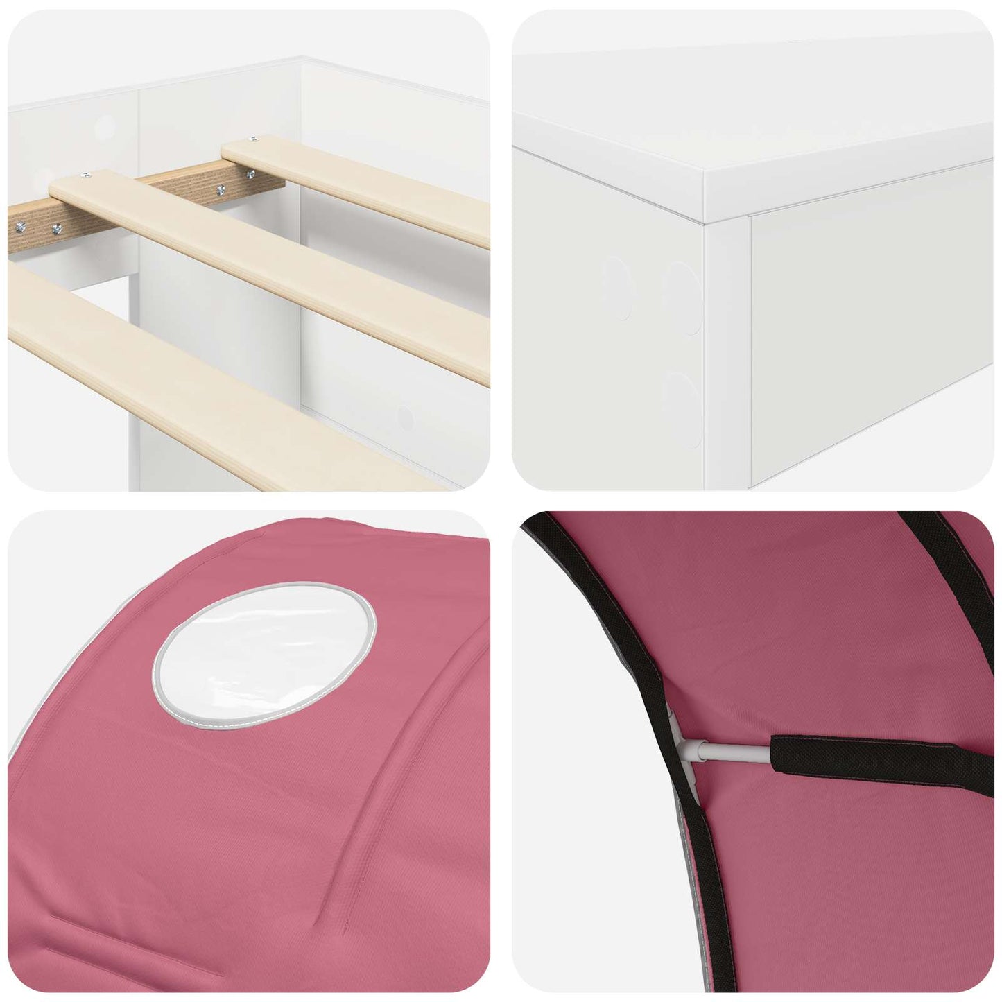 vidaXL Bed Frame with Tunnel 3 pcs White and Pink Engineered Wood