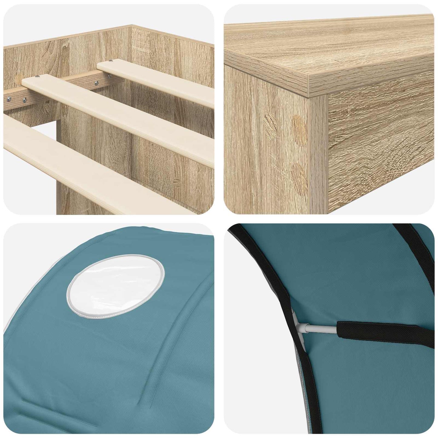 vidaXL Bed Frame with Tunnel 3 pcs Sonoma Oak and Light Blue