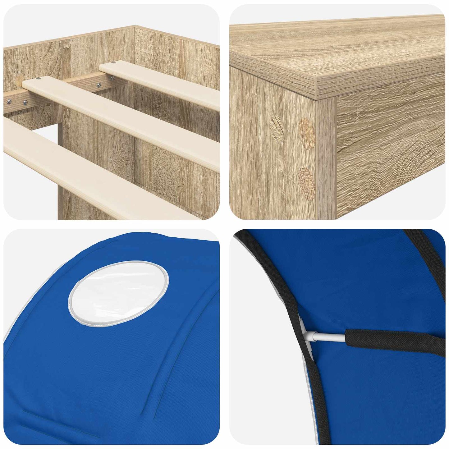 vidaXL Bed Frame with Tunnel 3 pcs Sonoma Oak and Blue Engineered Wood