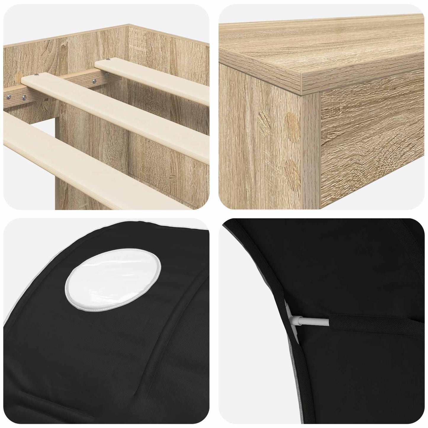 vidaXL Bed Frame with Tunnel with Shelf 3 pcs Sonoma Oak and Black