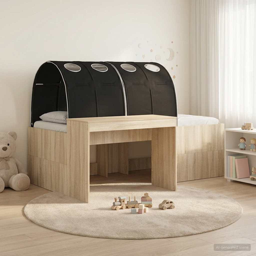 vidaXL Bed Frame with Tunnel with Shelf 3 pcs Sonoma Oak and Black