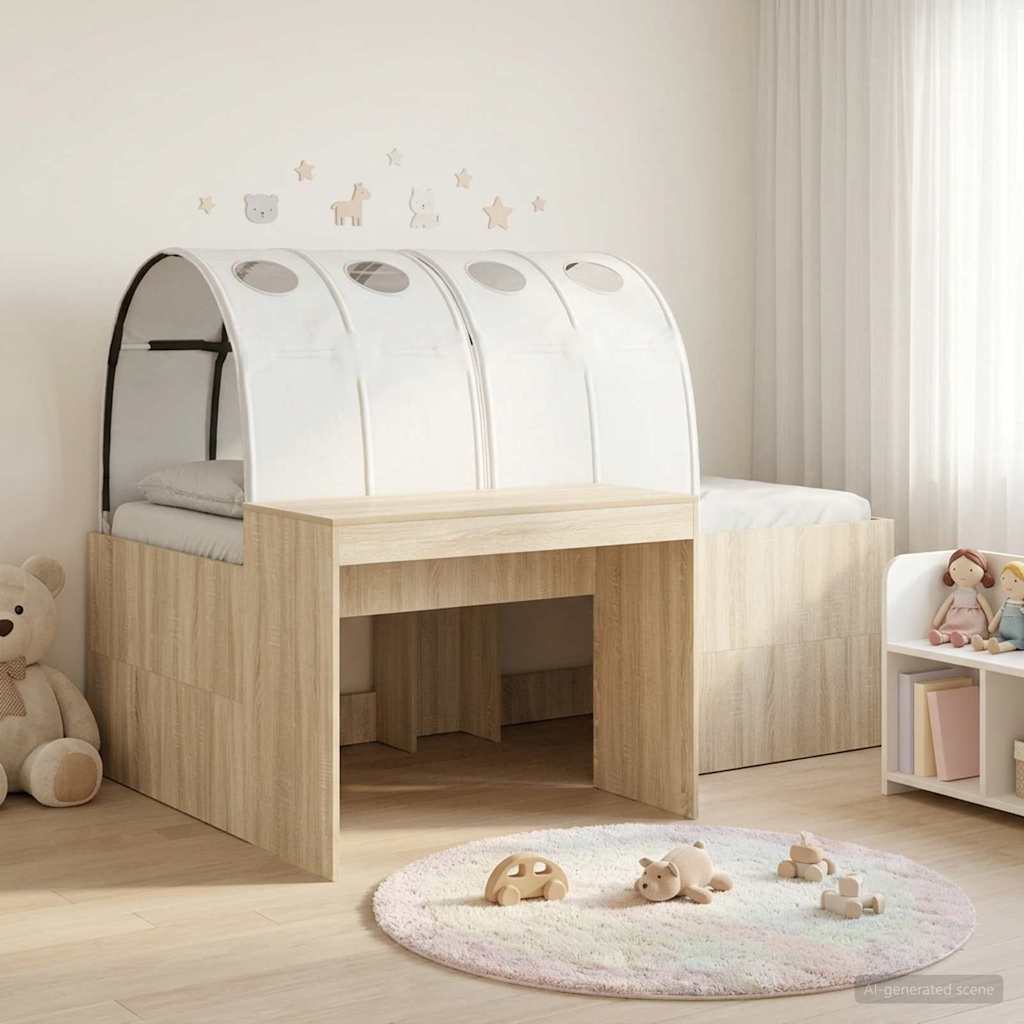vidaXL Bed Frame with Tunnel with Shelf 3 pcs Sonoma Oak and White