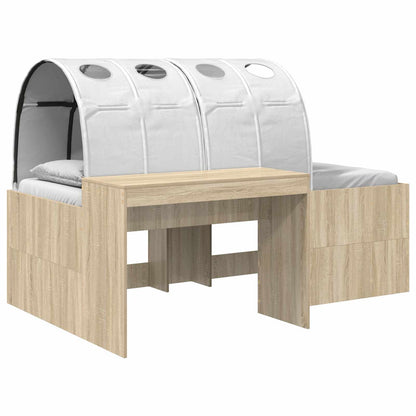 vidaXL Bed Frame with Tunnel with Shelf 3 pcs Sonoma Oak and White