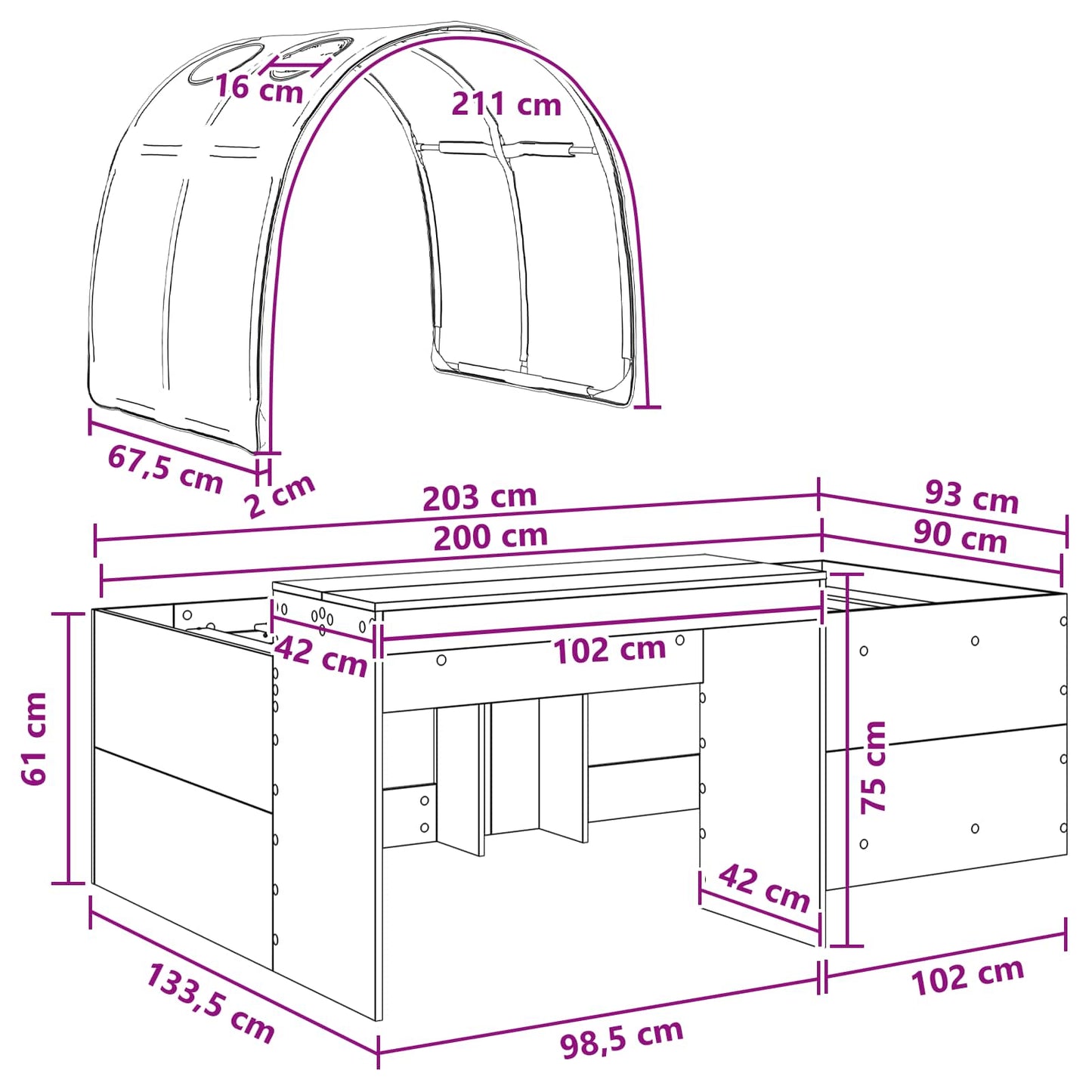 vidaXL Bed with Tunnel 3 pcs Artisian Oak and Light Blue