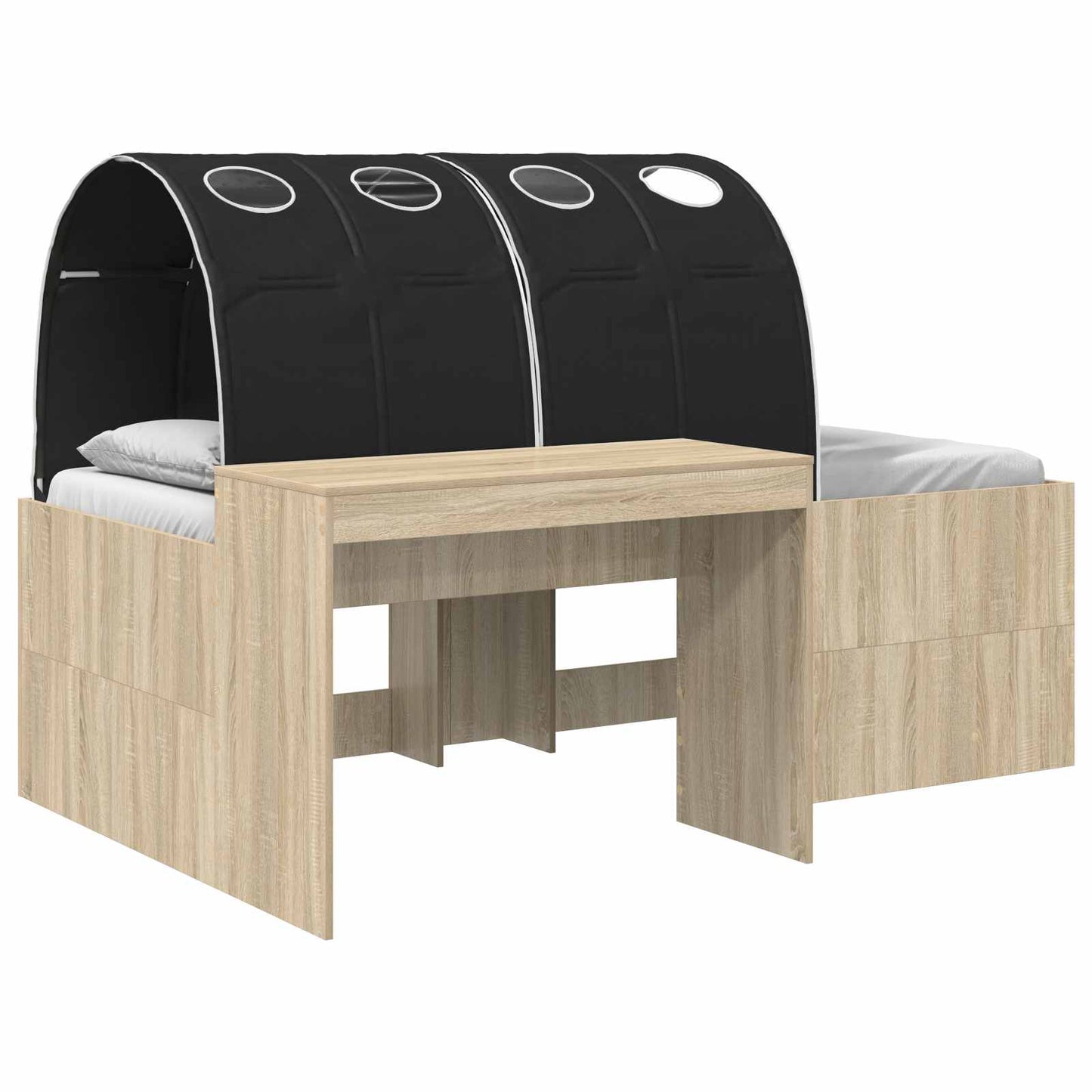 vidaXL Bed with Tunnel 3 pcs Sonoma Oak and Black Engineered Wood