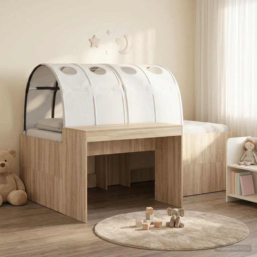 vidaXL Bed with Tunnel 3 pcs Sonoma Oak and White Engineered Wood