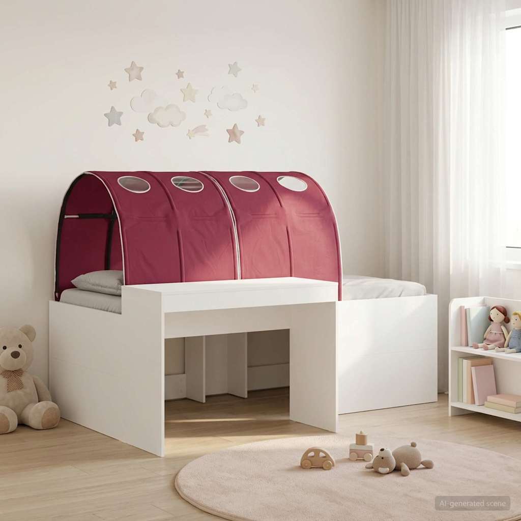vidaXL Kids'High Bed Frame with Desk 3 pcs White and Red