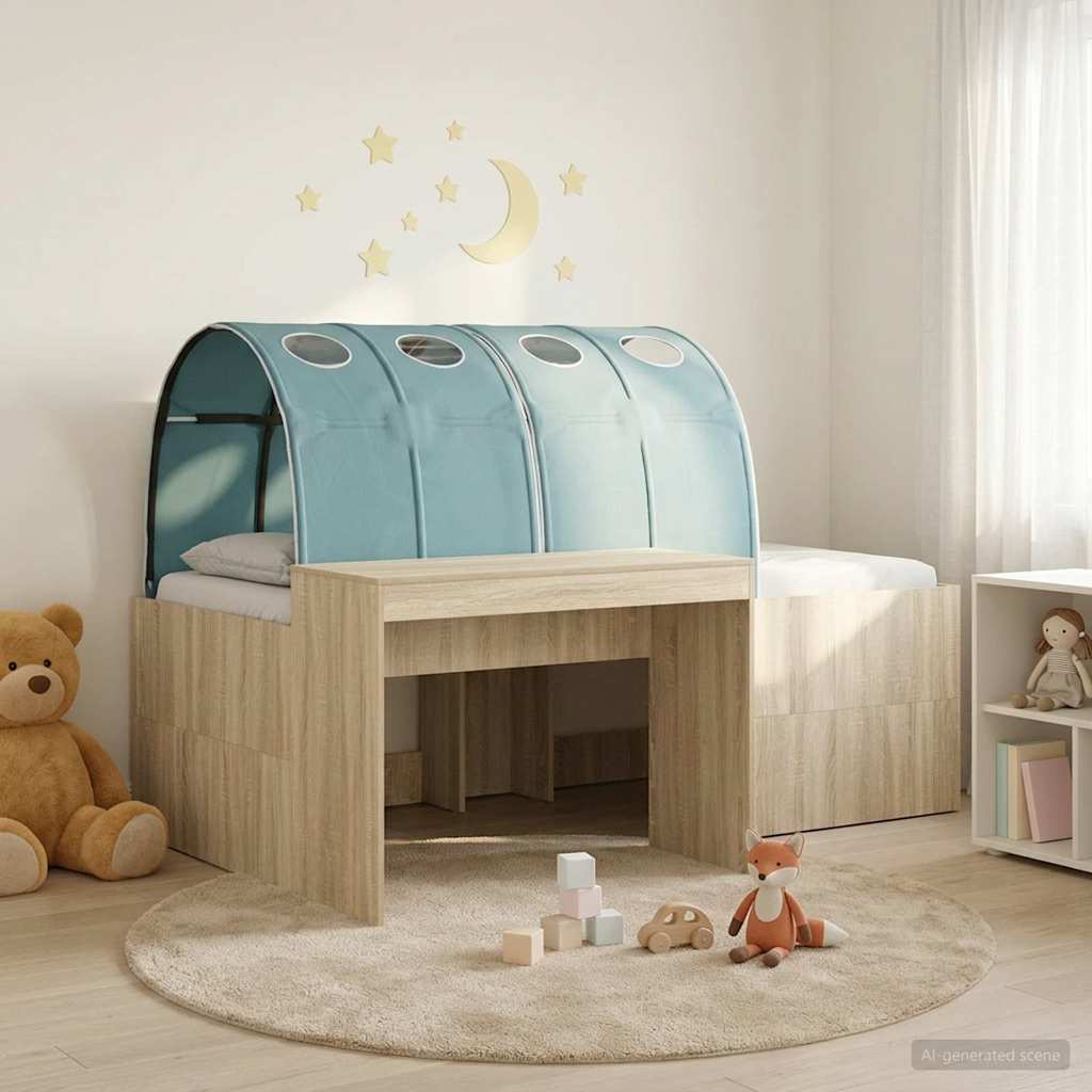 vidaXL Kids'High Bed Frame with Desk 3 pcs Sonoma Oak and Light Blue