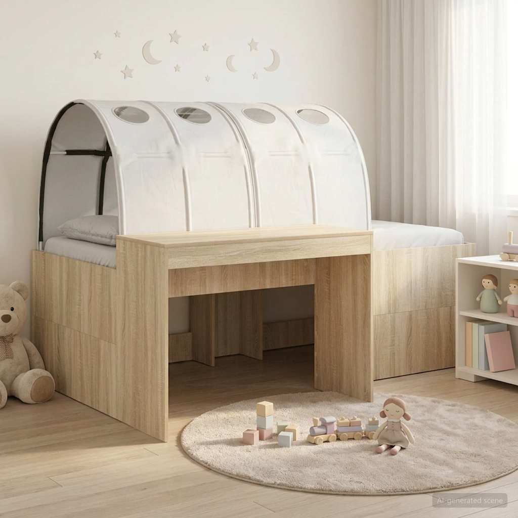 vidaXL Kids'High Bed Frame with Desk 3 pcs Sonoma Oak and white