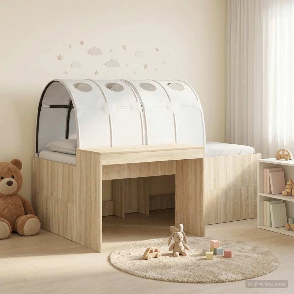 vidaXL Bed with Tunnel 3 pcs Artisian Oak and White Engineered Wood