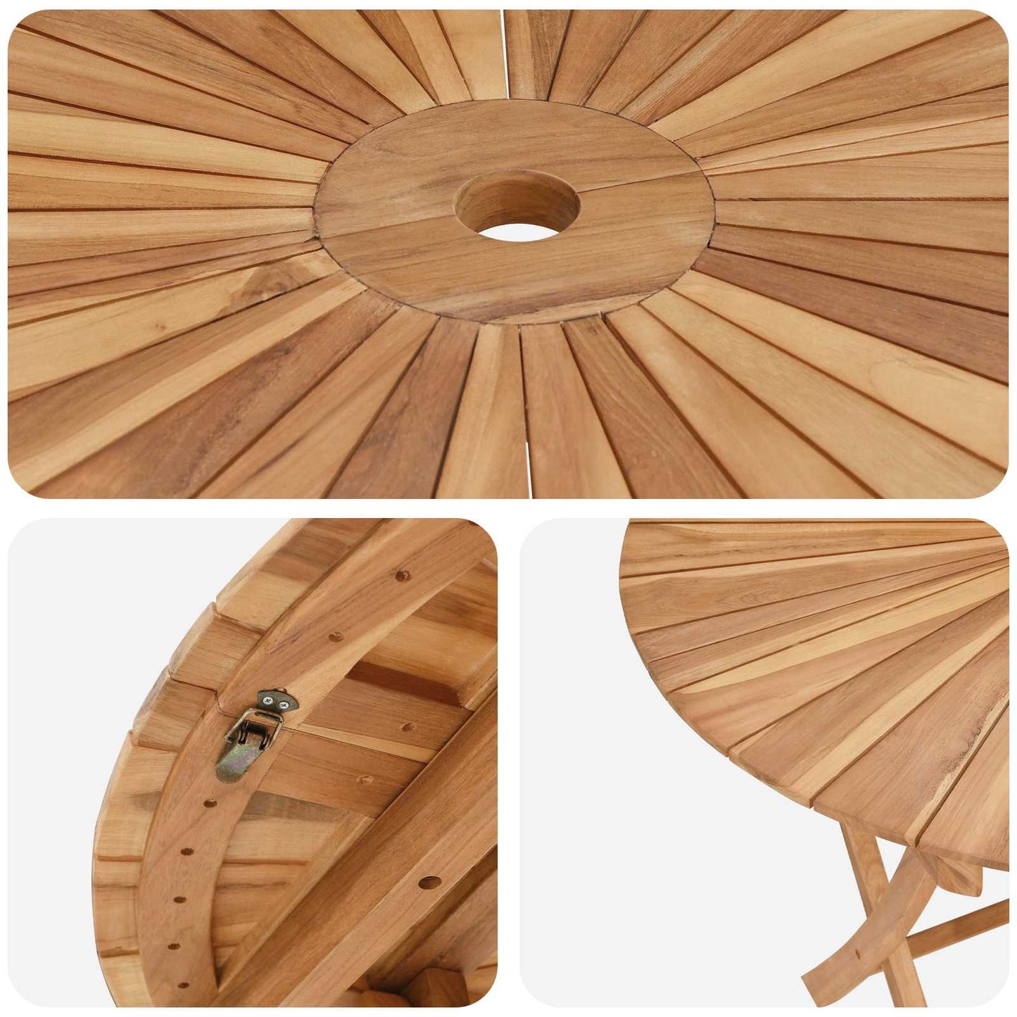 vidaXL Folding Garden Table Natural Ø 110 x 75 cm Solid Teak Wood