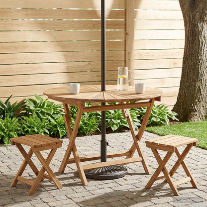 vidaXL Folding Garden Table Natural Ø 110 x 75 cm Solid Teak Wood