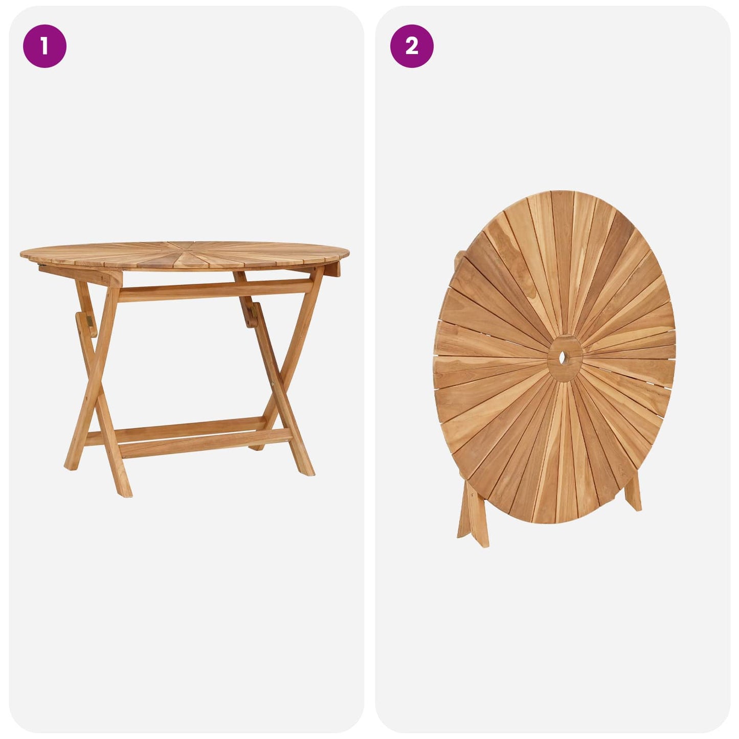 vidaXL Folding Garden Table Natural Ø 110 x 75 cm Solid Teak Wood