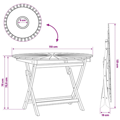 vidaXL Folding Garden Table Natural Ø 110 x 75 cm Solid Teak Wood
