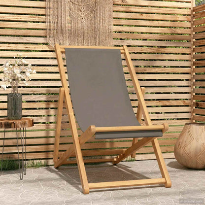 vidaXL Beach Chair Taupe Solid Teak Wood