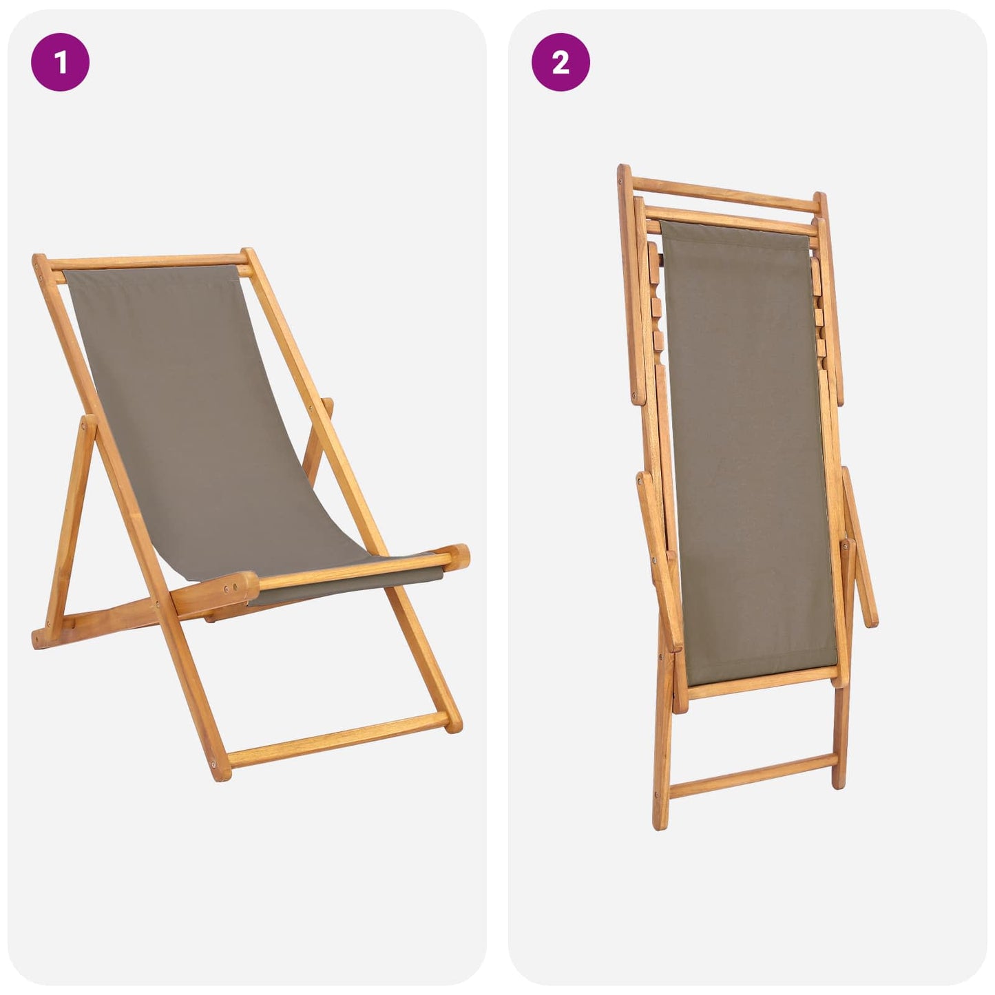 vidaXL Beach Chair Taupe Solid Teak Wood