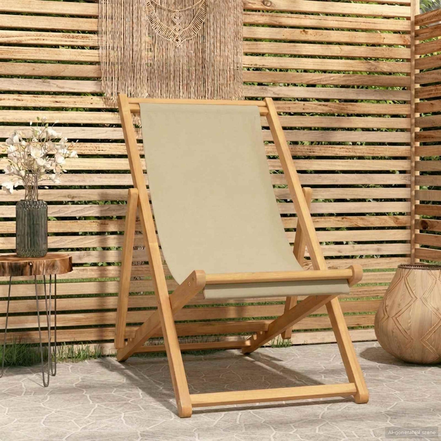 vidaXL Beach Chair Beige Solid Teak Wood