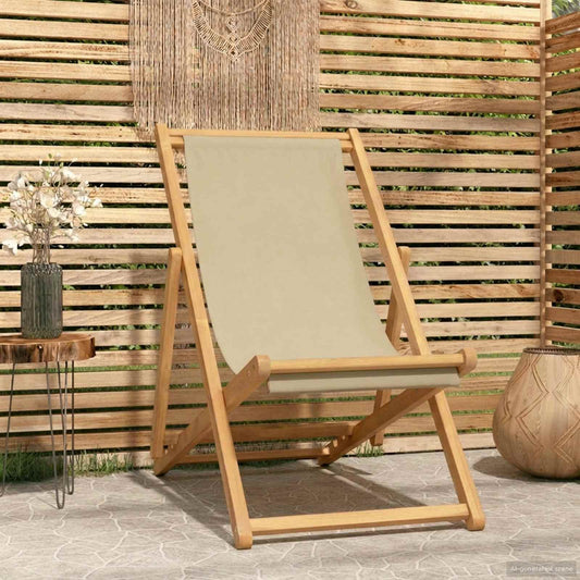 vidaXL Beach Chair Beige Solid Teak Wood
