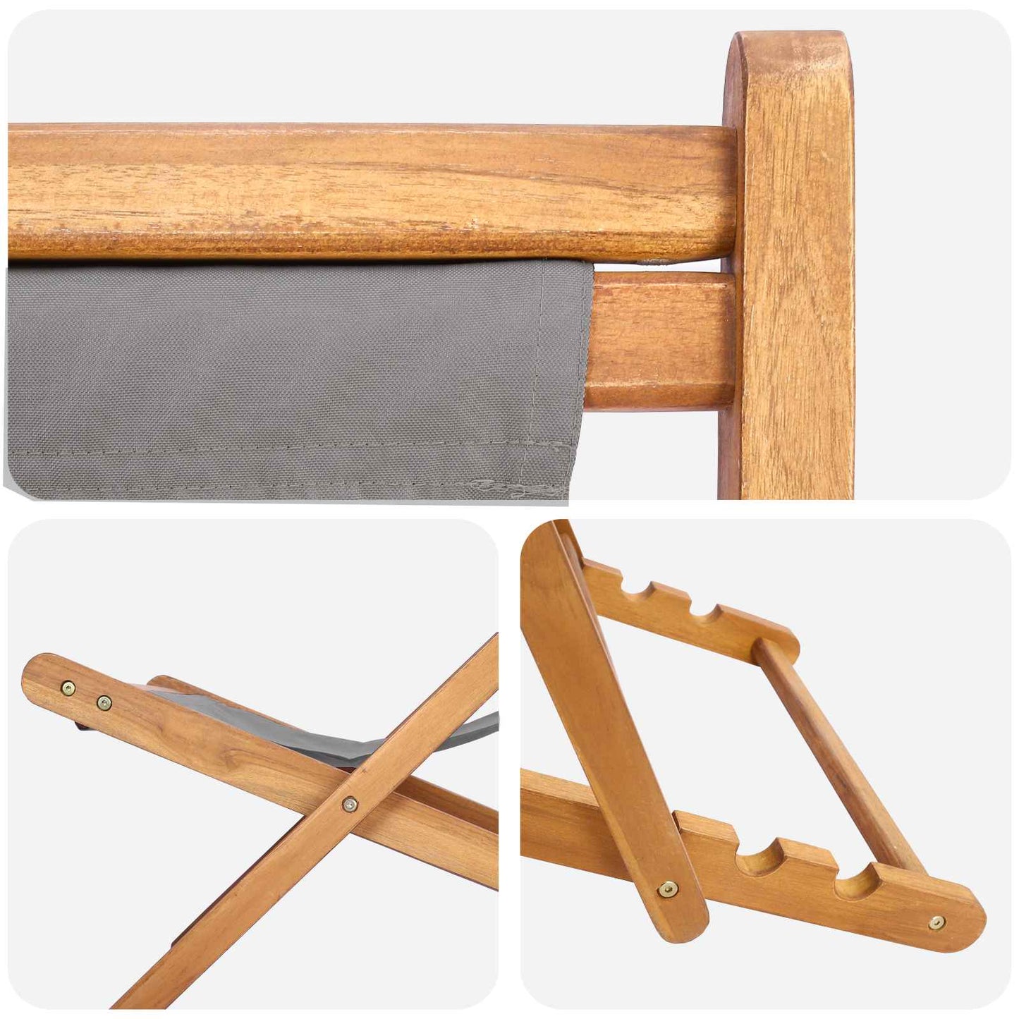 vidaXL Beach Chair Light Grey Solid Teak Wood