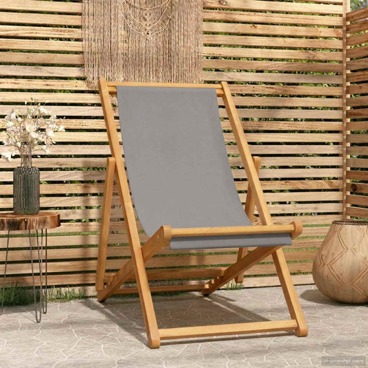 vidaXL Beach Chair Light Grey Solid Teak Wood