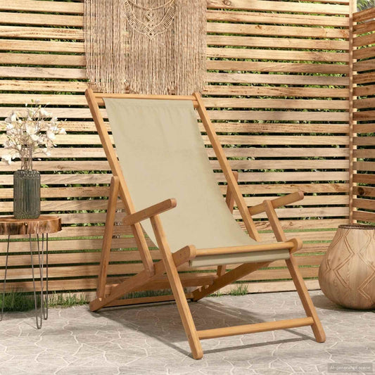 vidaXL Beach Chair Beige Solid Teak Wood