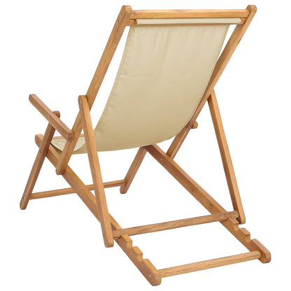 vidaXL Beach Chair Beige Solid Teak Wood