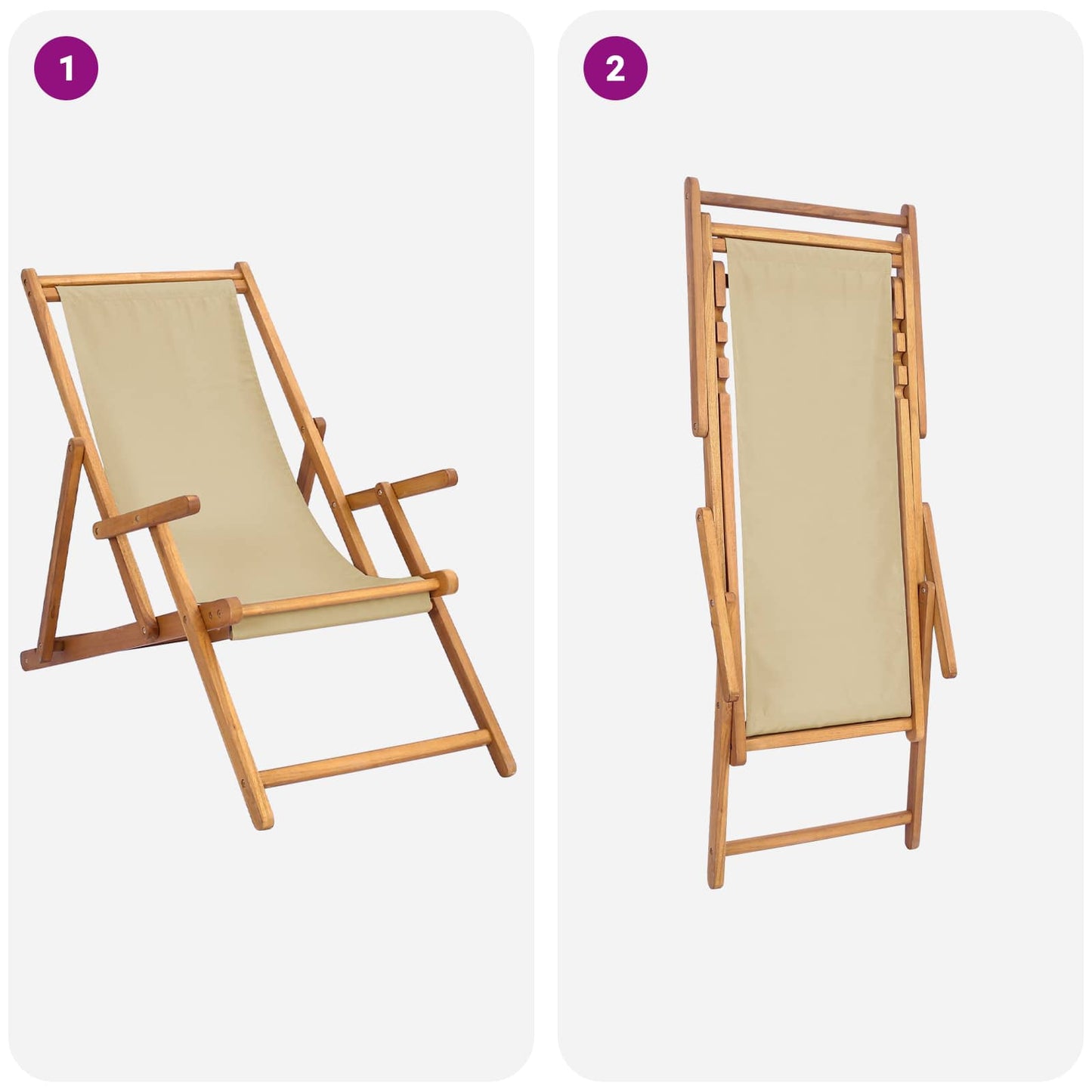vidaXL Beach Chair Beige Solid Teak Wood
