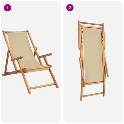 vidaXL Beach Chair Beige Solid Teak Wood