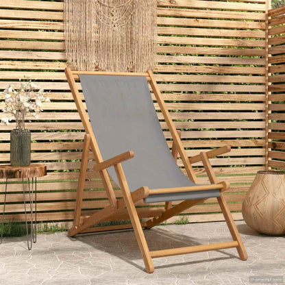 vidaXL Beach Chair Light Grey Solid Teak Wood