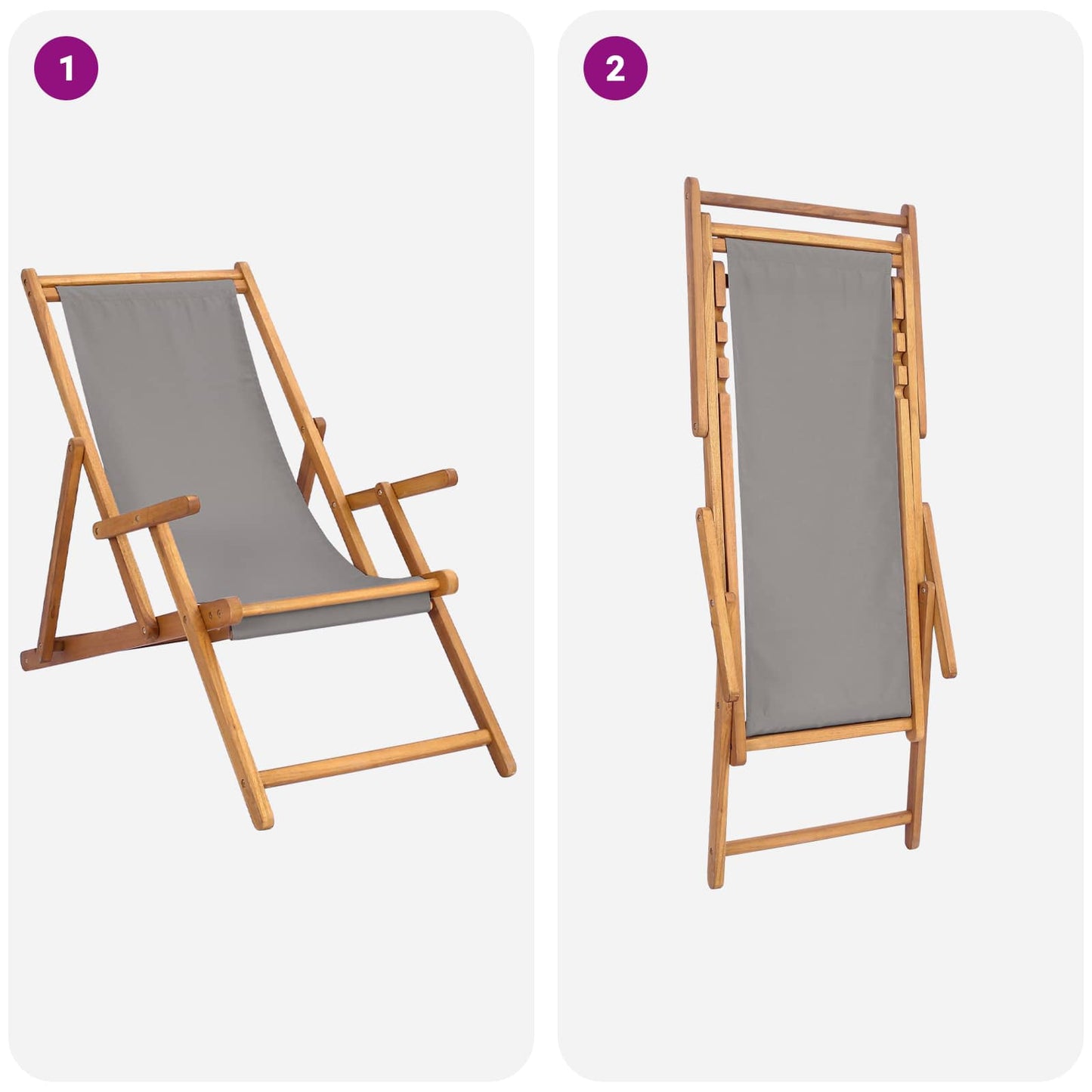 vidaXL Beach Chair Light Grey Solid Teak Wood