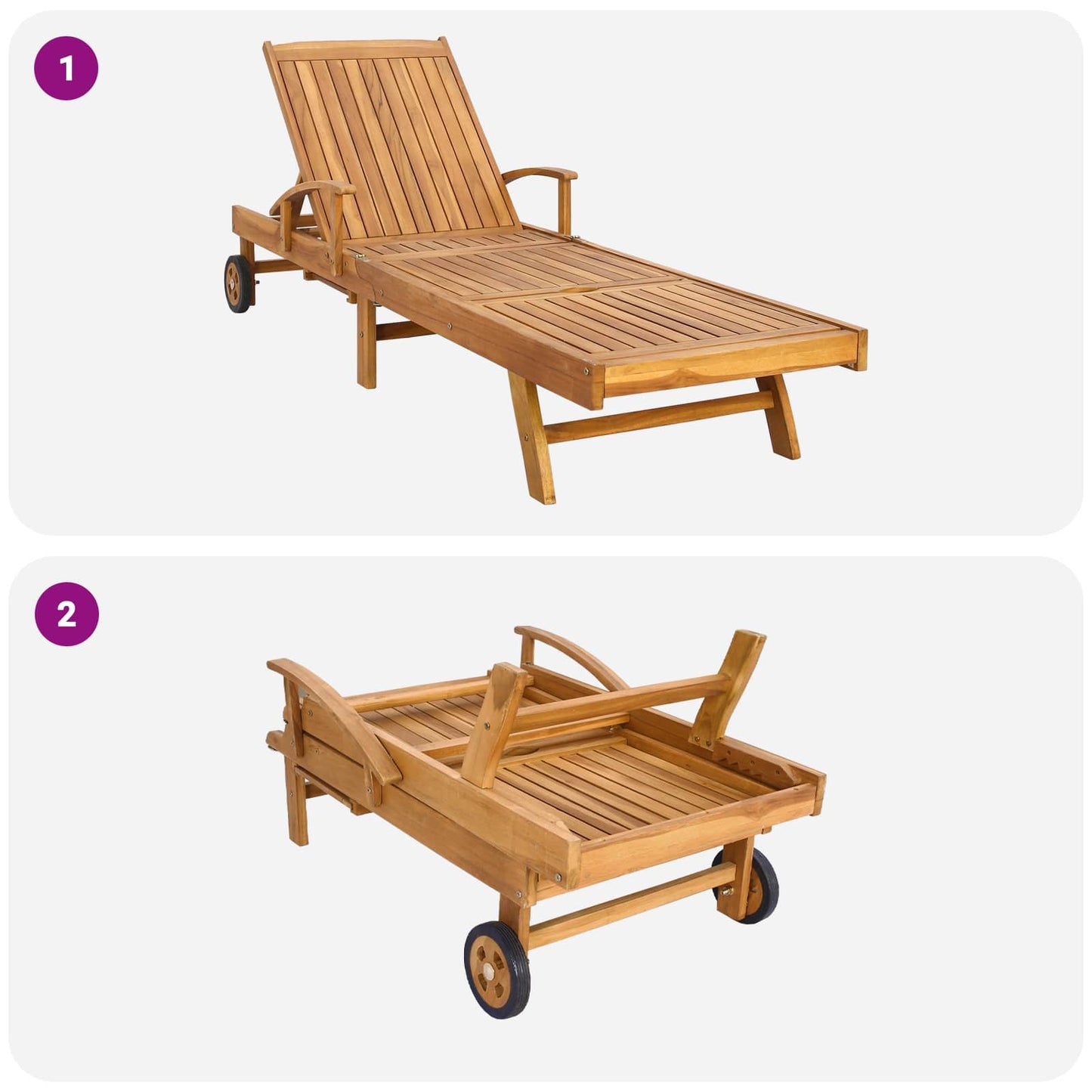 vidaXL Sun Lounger Folding 1-person Brown Solid Teak Wood