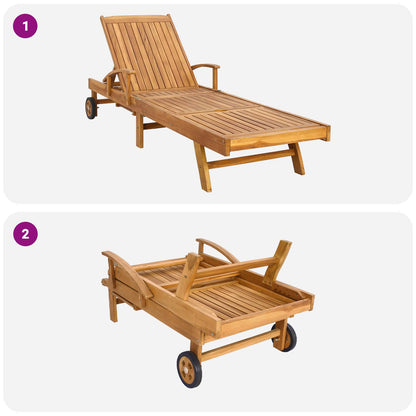 vidaXL Sun Lounger Folding 1-person Brown Solid Teak Wood