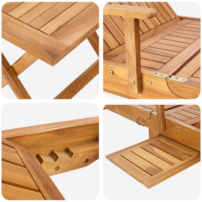 vidaXL Sun Lounger with Table Solid Teak Wood Brown
