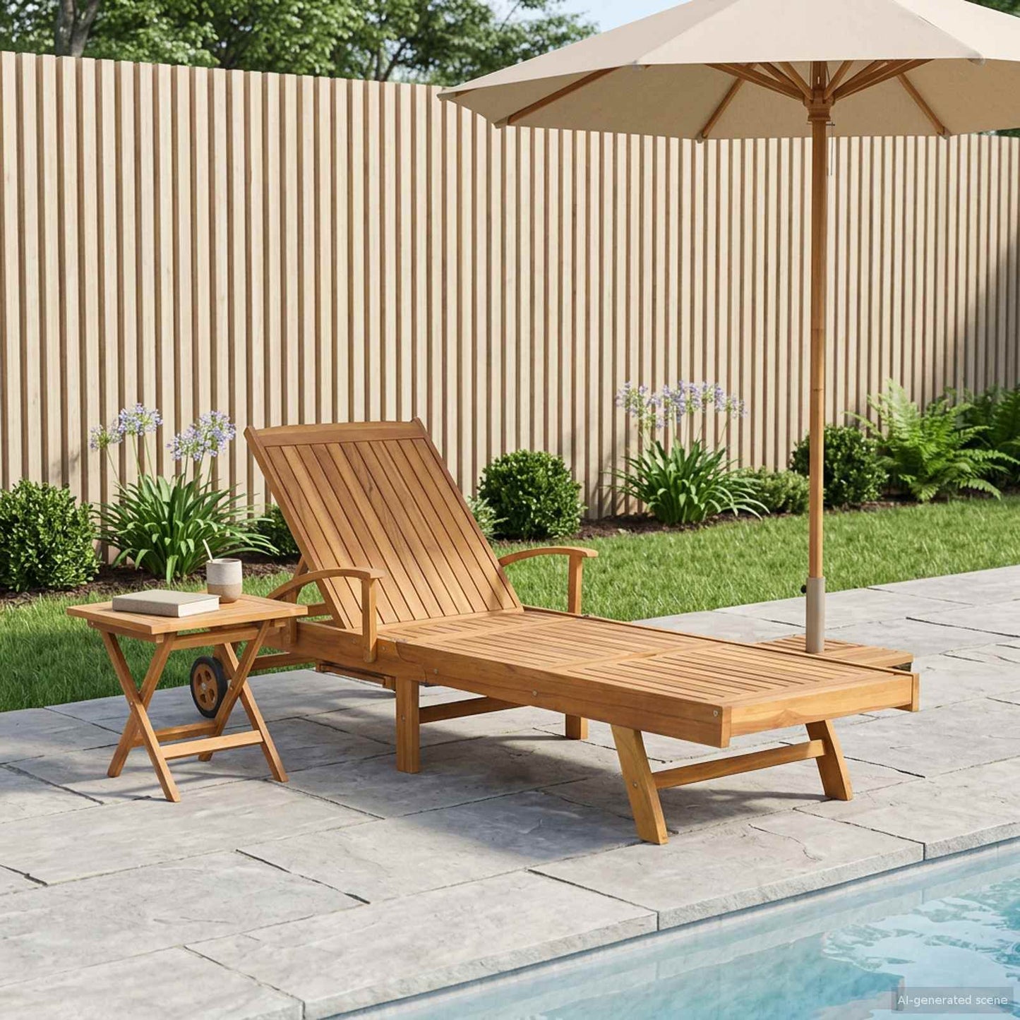 vidaXL Sun Lounger with Table Solid Teak Wood Brown
