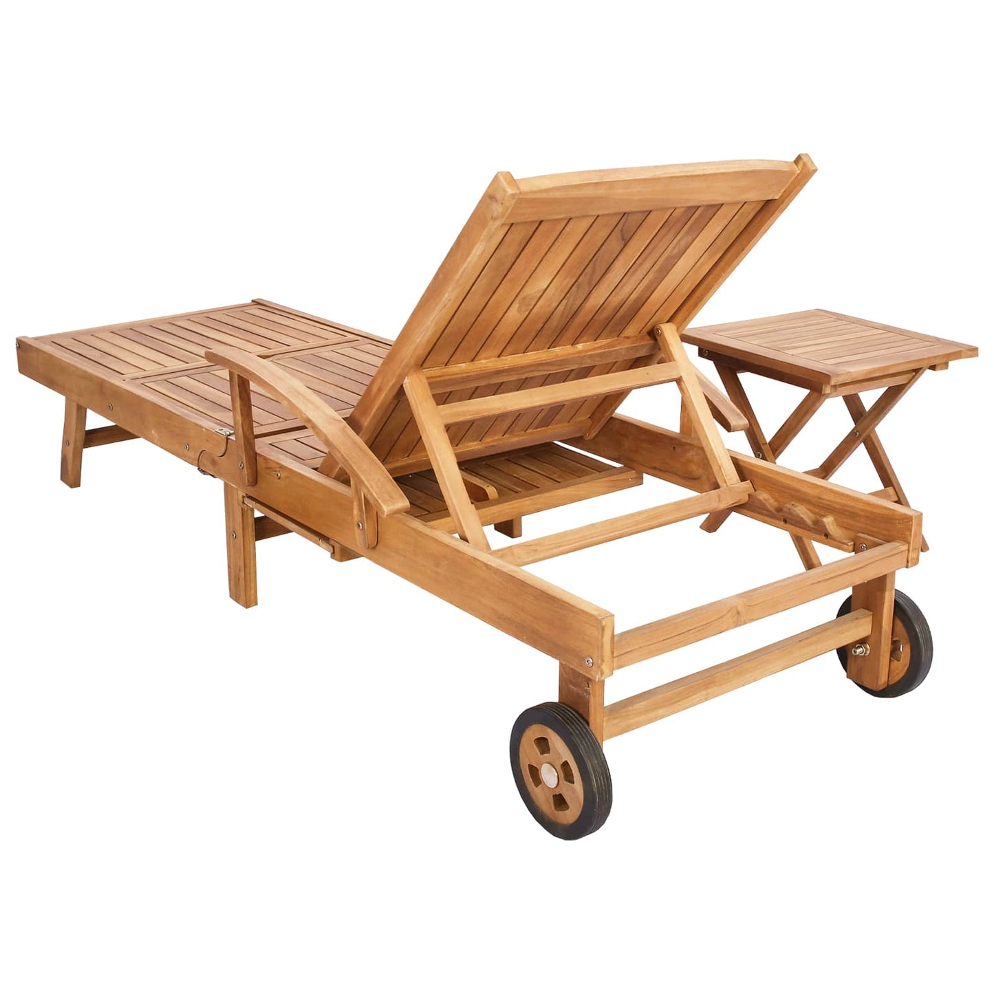 vidaXL Sun Lounger with Table Solid Teak Wood Brown