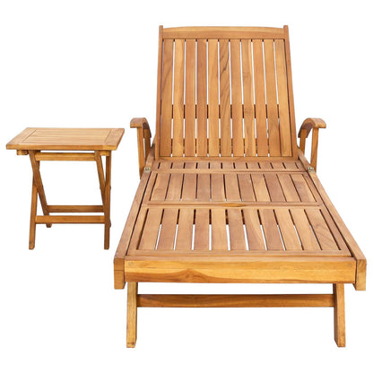 vidaXL Sun Lounger with Table Solid Teak Wood Brown