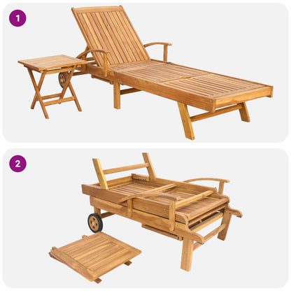 vidaXL Sun Lounger with Table Solid Teak Wood Brown