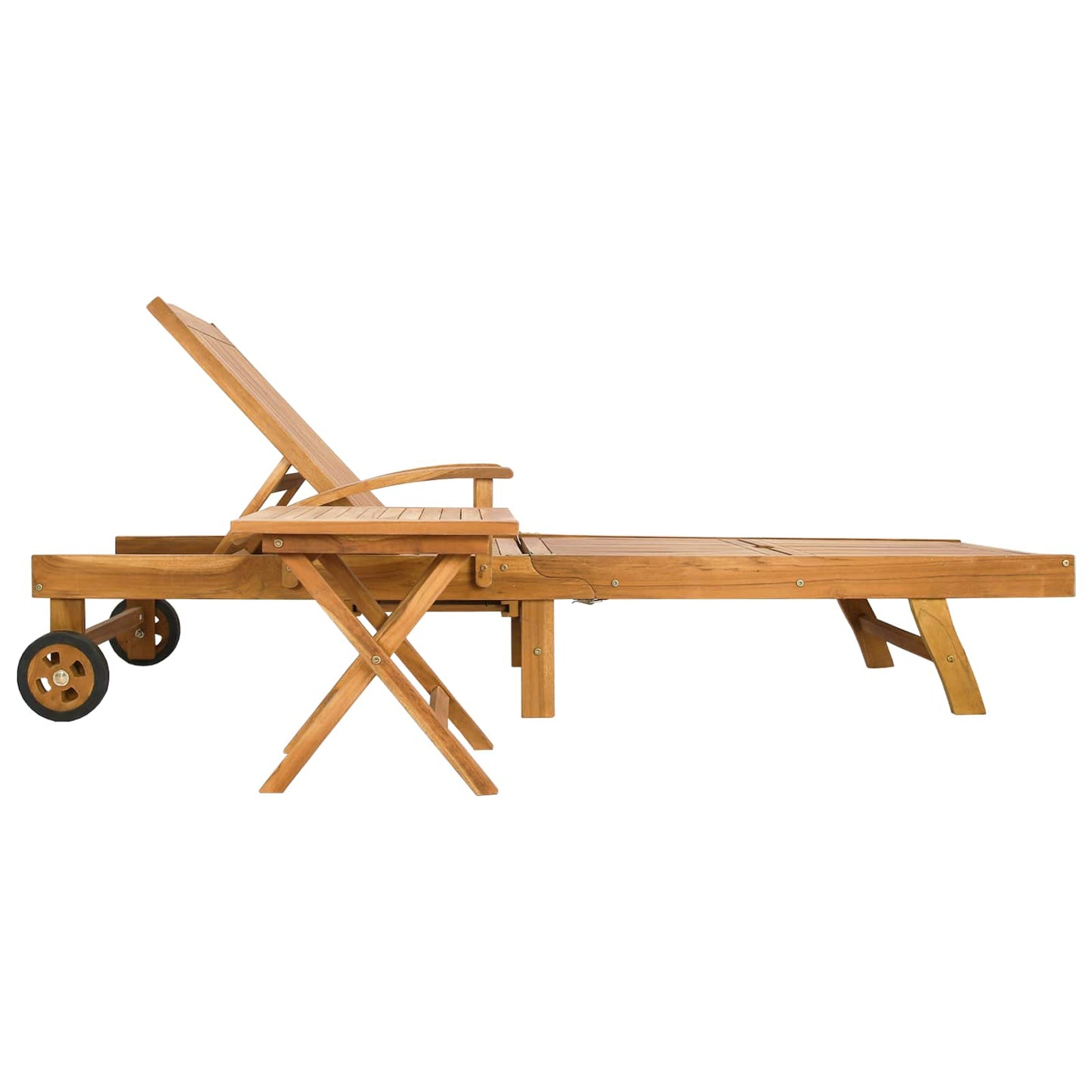 vidaXL Sun Lounger with Table Solid Teak Wood Brown
