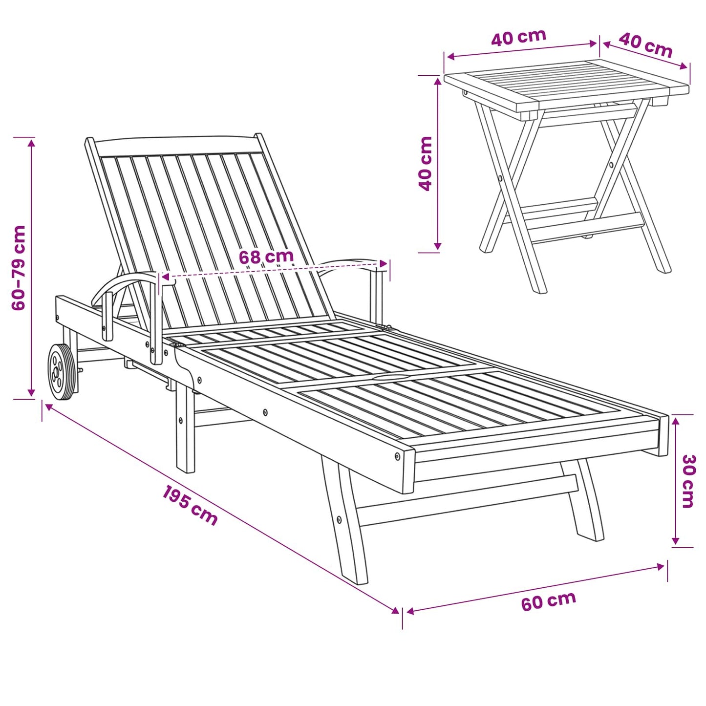 vidaXL Sun Lounger with Table Solid Teak Wood Brown