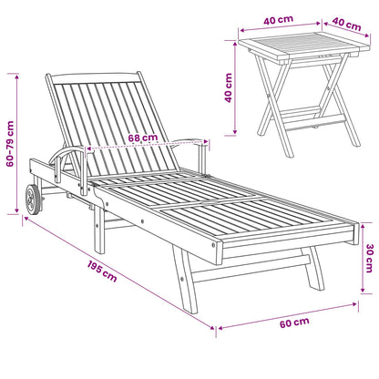 vidaXL Sun Lounger with Table Solid Teak Wood Brown