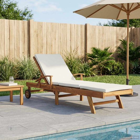 vidaXL Sun Lounger with Cushion Solid Teak Wood Brown and Cream