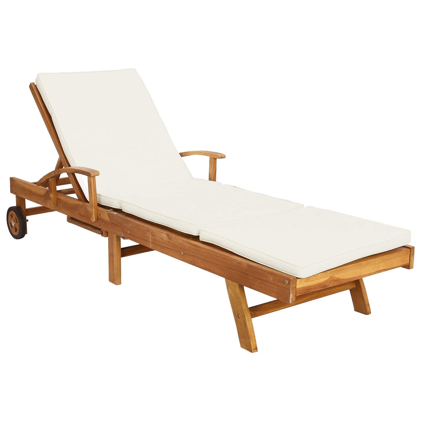 vidaXL Sun Lounger with Cushion Solid Teak Wood Brown and Cream