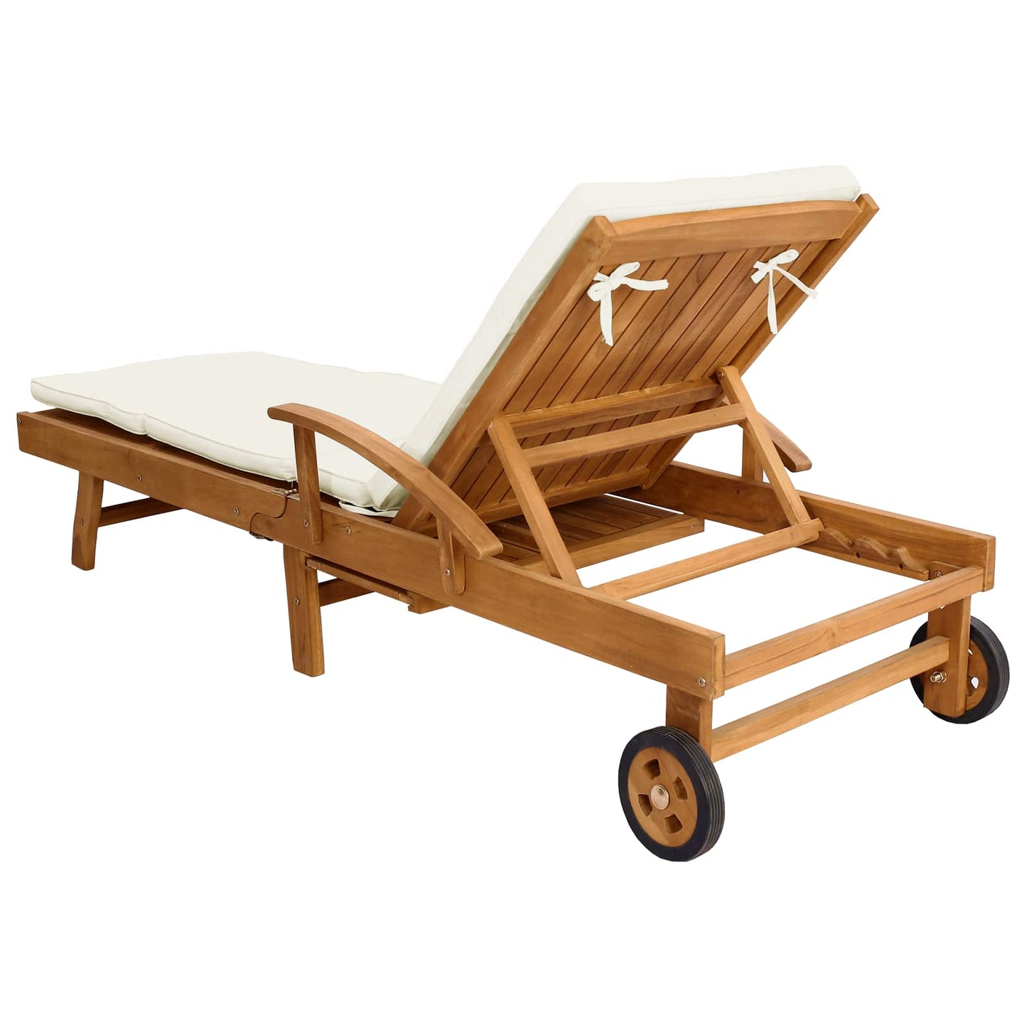 vidaXL Sun Lounger with Cushion Solid Teak Wood Brown and Cream