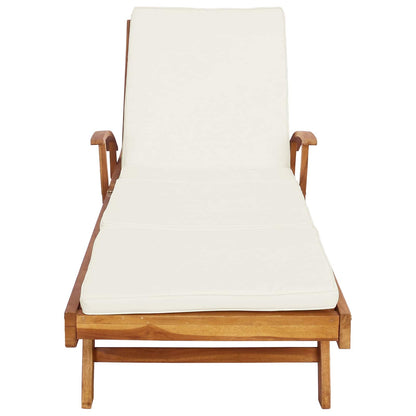 vidaXL Sun Lounger with Cushion Solid Teak Wood Brown and Cream