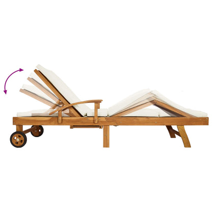 vidaXL Sun Lounger with Cushion Solid Teak Wood Brown and Cream