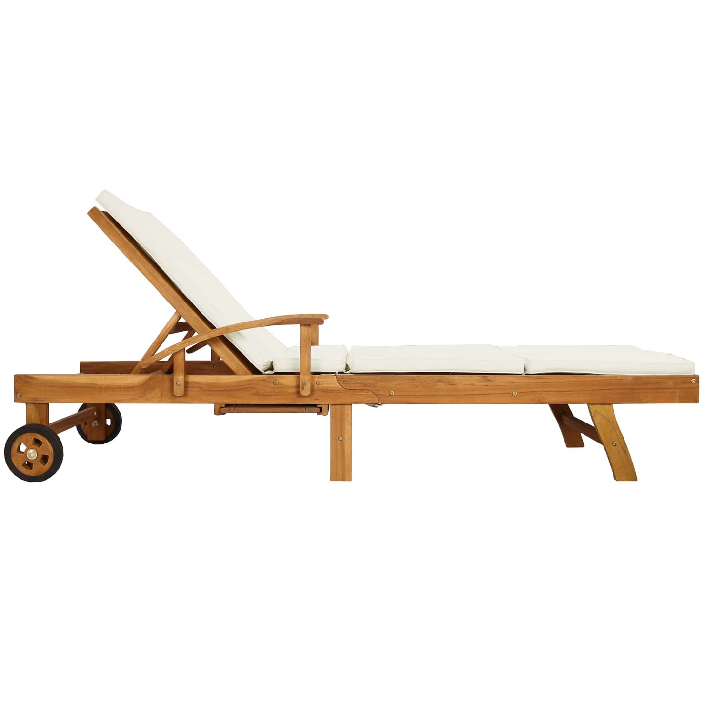 vidaXL Sun Lounger with Cushion Solid Teak Wood Brown and Cream